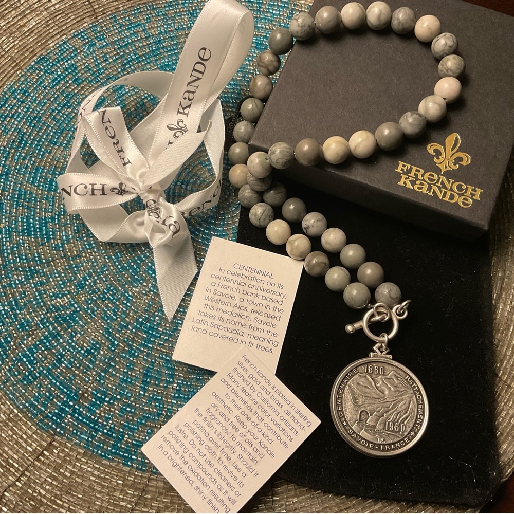 French Kande Graphite Mix Necklace with Silver Centennial Medallion